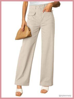 High Waist Wide Leg Cargo Pants Loose Casual Stretch Workwear